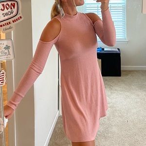 Ribbed Shoulder Cut-Out Pink Dress